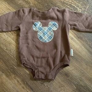 Disney Brown Baby Onesie with Plaid Mickey Mouse